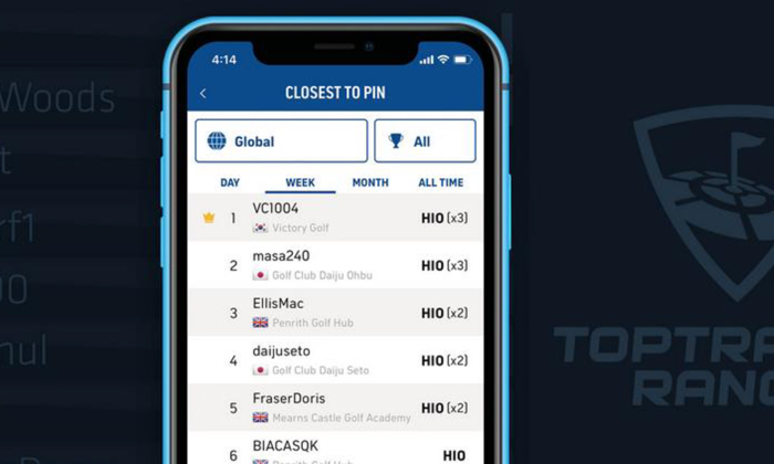 Toptracer Range app leaderboard screen