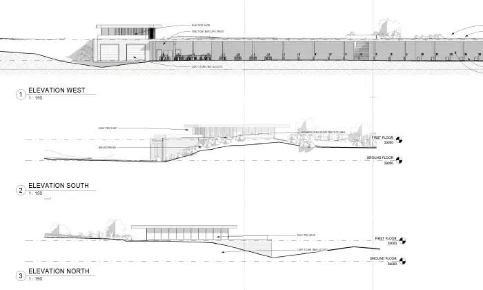 Architectural elevations of driving range